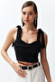 Black Crop Tie-Dye Detailed Woven Bustier Tprss24Bs00027