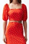 Tile Slit Midi Viscose Woven Polka Dot Blouse-Skirt Set Twoss20Au0097 - 4