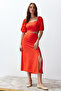 Tile Slit Midi Viscose Woven Polka Dot Blouse-Skirt Set Twoss20Au0097