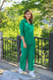 V Polo Neck Short Sleeve Basic Blouse Pipe Leg Elastic Waist Trousers Summer Knitwear Double Set - 4