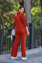 V Polo Neck Short Sleeve Basic Blouse Pipe Leg Elastic Waist Trousers Summer Knitwear Double Set - 2