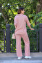 V Polo Neck Short Sleeve Basic Blouse Pipe Leg Elastic Waist Trousers Summer Knitwear Double Set - 2