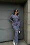 Transparent stitch detailed back neckline indigo long dress - 2