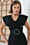 women's slit stone and belt detailed evening dress NBSWLL15 - 2