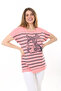 Women's Large Size Pink Bike Collar Front Print Short Sleeve Blouse 65N37639 - 7