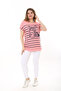 Women's Large Size Pink Bike Collar Front Print Short Sleeve Blouse 65N37639 - 5
