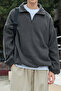 Men's Anthracite Fleece Oversize Sweatshirt with Half Zipper - 4