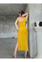 Women's Gather Detailed One-Shoulder Slit Long Dress Oil Green - 9