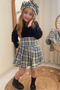 Girl's Houndstooth Skirt Jacket Beret Badi Four-Piece Set (Top and Bottom) / Skirted Jacket Set - Holiday Outfit - April 23Rd - 5