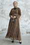 Patterned Double-breasted Collar Chiffon Dress - Brown