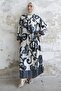 Shirt Collar Patterned Viscose Dress - Black