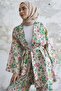 Shaped Patterned Linen Kimono Set - Green - 2