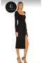 Women's Black Square Collar Slit Belted Back Low-cut Silk Jersey Midi Dress - 2