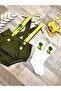 Dinosaur themed khaki light green romper baby boy birthday overalls
