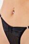 Black Transparent Tulle Satin Detailed Adjustable Elastic Women's Thong Panties - 4