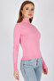 Half Turtleneck Ribbed Long Sleeve Summer Stretchy Knitwear Badi Blouse - 3