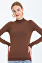 Half Turtleneck Long Sleeve Solid Color Fit Cut Summer Stretchy Knitwear Blouse - 3
