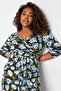 Plus Size Floral Patterned Waist Belted Double Breasted Collar Long Dress302632 - 2