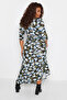 Plus Size Floral Patterned Waist Belted Double Breasted Collar Long Dress302632 - 5