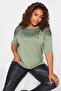 Plus Size Crew Neck Sequin Embroidered Short Sleeve Blouse302553
