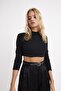 Women's Black Half Fisherman Crop Blouse CG113 - 4