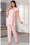 Women's Pink Maternity Pajama Set with Lace Sleeves and Collar - 2