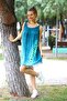 Women's Green V Patterned Rope Strap Tie-Dye Dress 4130
