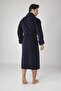 Men's Navy Blue Sports Embroidered Shalyaka Bamboo Bathrobe - 2