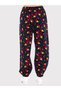 Women's Navy Blue Divitin Flannel Winter Trousers with Elastic Waist and Flowers on the Legs - 3