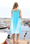 Women's Turquoise Lace Collar V Patterned Batik Dress - 2
