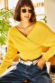 Women's Yellow Front Back V Top Waist Crop Knitwear Pullover KZK-19000076 - 2