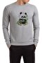Panda Printed Gray Men's Knitted Sweatshirt Long Sleeve