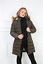 Women's Khaki Colored Removable Hooded and Fur Puffer Coat - 3