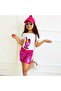 Girl's Dark Pink Hat and Sequin Shorts Triple Set - 2