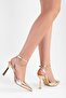 Women's Martini Gold Shiny Belted Ankle Strap Stiletto