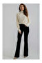 Vanessa High Waist Lycra Jet Black Spanish Flare Jeans Trousers