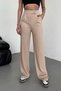Women's Beige High Waist Lycra Flexible Velcro Closure Pleated Comfortable Fit Palazzo Trousers - 6