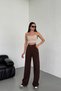 Women's Brown High Waist Pleated Buttoned Lycra Stretchy Comfortable Fit Palazzo Trousers - 3