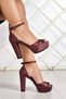 Lori Burgundy Satin Cross-Strapped Open Round Toe Platform Heeled Evening Dress Shoes