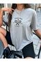 Tennis Racket Printed Women's Oversize Gray Salas T-shirt Boyfriend - 3