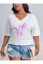 Women's / Girls' V-Neck Printed & Plain White Oversize T-Shirt Casual Boyfirend - 3