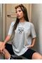 Tennis Racket Printed Women's Oversize Gray Salas T-shirt Boyfriend - 2