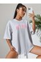 90S Printed Women / Girls Oversize Gray Salas T-Shirt Boyfriend - 2
