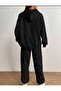 Brooklyn 89 Printed Black Hooded Top and Bottom Set Black Oversize Women's Tracksuit Set - 2