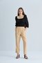 Women's Cream Pocket Elastic Waist Fabric Trousers