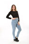 Women's Large Size Blue High Waist Narrow Leg Lycra 5 Pocket Jeans 65N37644 - 3