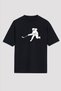 Unisex Loose Fit Ice Hockey - Ice Hockey Printed Black T-Shirt