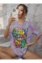 Unisex BAY Women's Letter Cartoon Smiling Face Print Short Sleeve T-Shirt KOD-1376 - 6