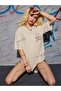 Unisex Ladies Moon Print Off-Shoulder T-Shirt Kod-1350 - 2
