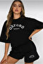Black Women's Oxford Top and Bottom Printed Shorts T-shirt Set - 3